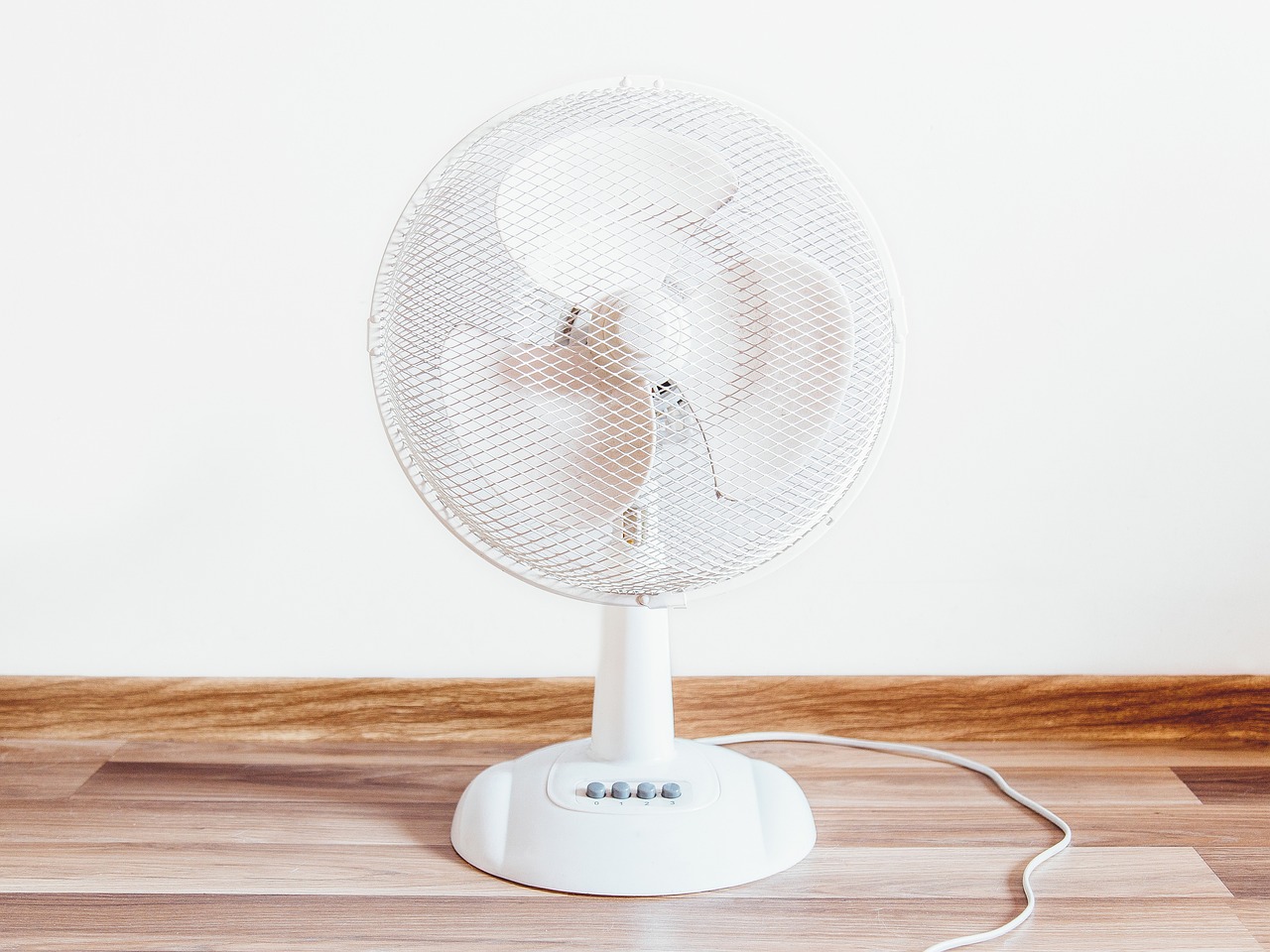 Vento che muove le foglie e ventilatore moderno su tavolo